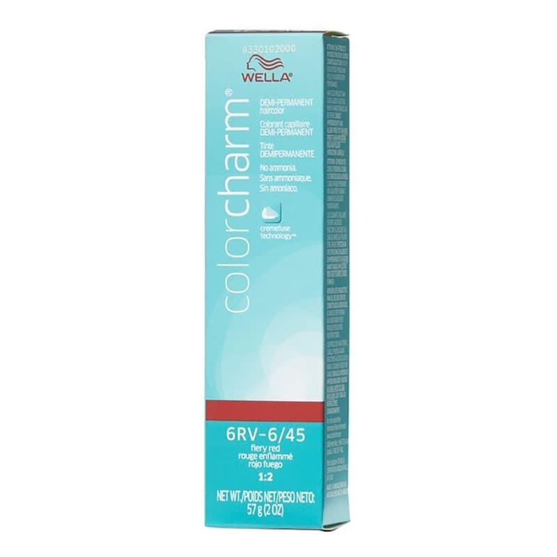 Wella Wella Color Charm Demi Permanent Haircolor 6RV-6/45 Fiery Red 2 Oz Hair Color Light Blue