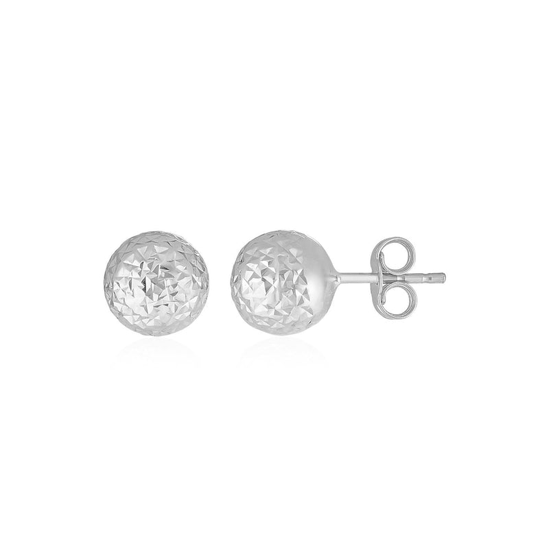 Bids.com 14k White Gold Ball Earrings with Crystal Cut Texture Earrings White Smoke White Gold