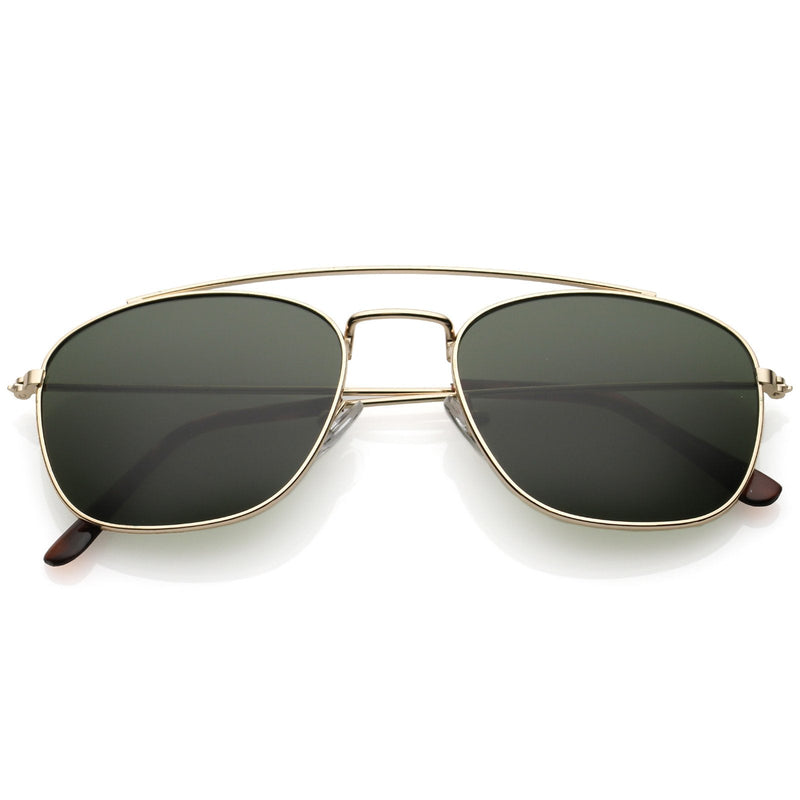 zeroUV Retro Dapper Full Metal Square Crossbar Sunglasses C356 Sunglasses White Smoke Gold Green