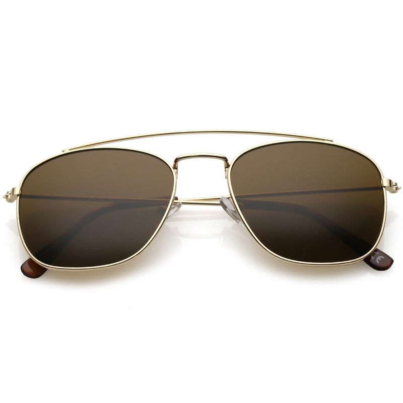 zeroUV Retro Dapper Full Metal Square Crossbar Sunglasses C356 Sunglasses White Smoke Gold Brown