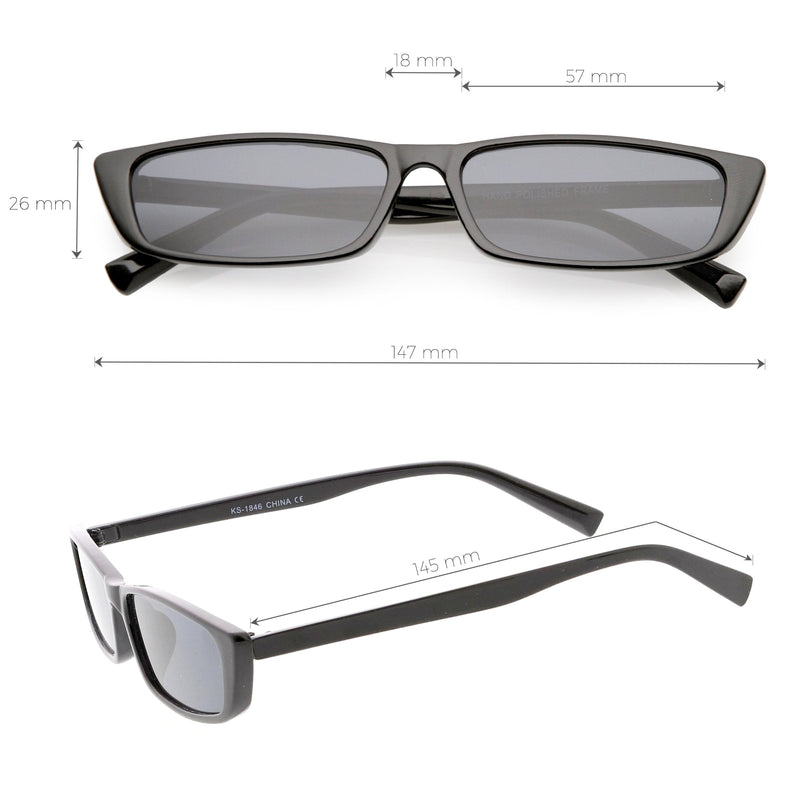 zeroUV Retro Slim Flat Top Narrow 1990's Sunglasses C671 Sunglasses White Smoke Shiny Black Smoke,Matte Black Smoke,Shiny Red Green