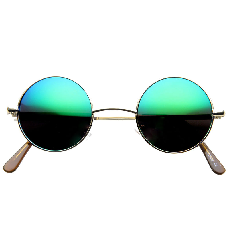zeroUV Retro Lennon Style Round Circle Metal Mirror Lens Sunglasses 1408 Sunglasses White Smoke Gold Mirror,Silver Yellow,Silver Blue,Silver Red,Gold Midnight,Gold Ice,Gold Fire,Gold Sun,Silver / Silver Mirror