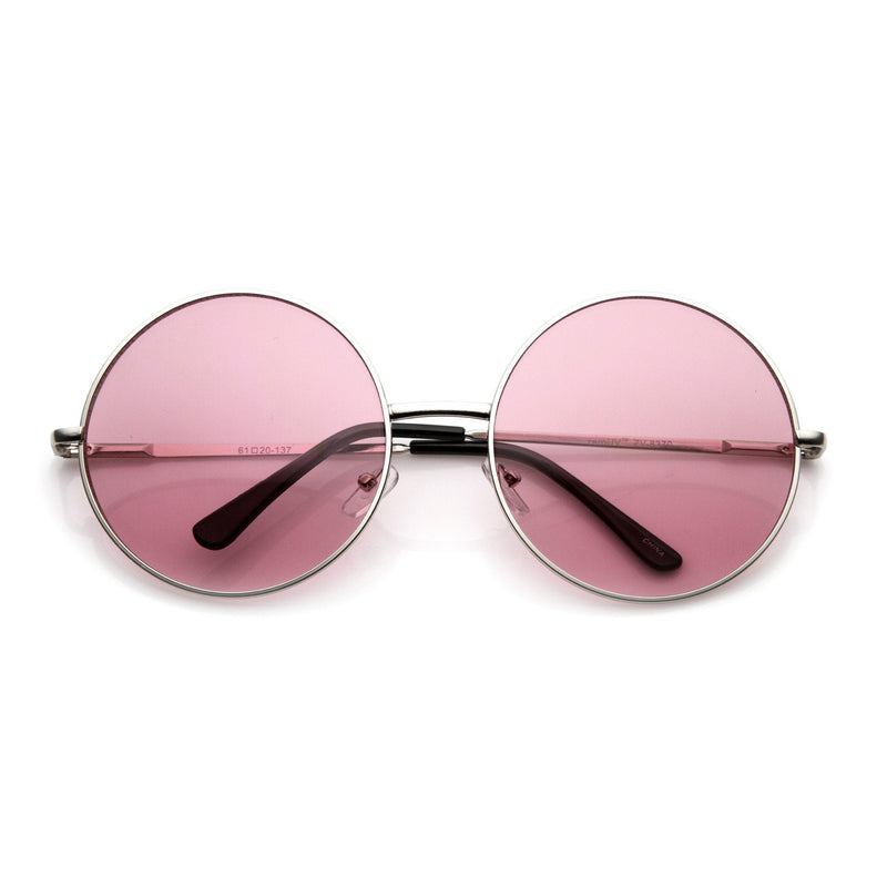 zeroUV Oversize Vintage Inspired Metal Round Circle Sunglasses 8370 Sunglasses White Smoke Silver Pink