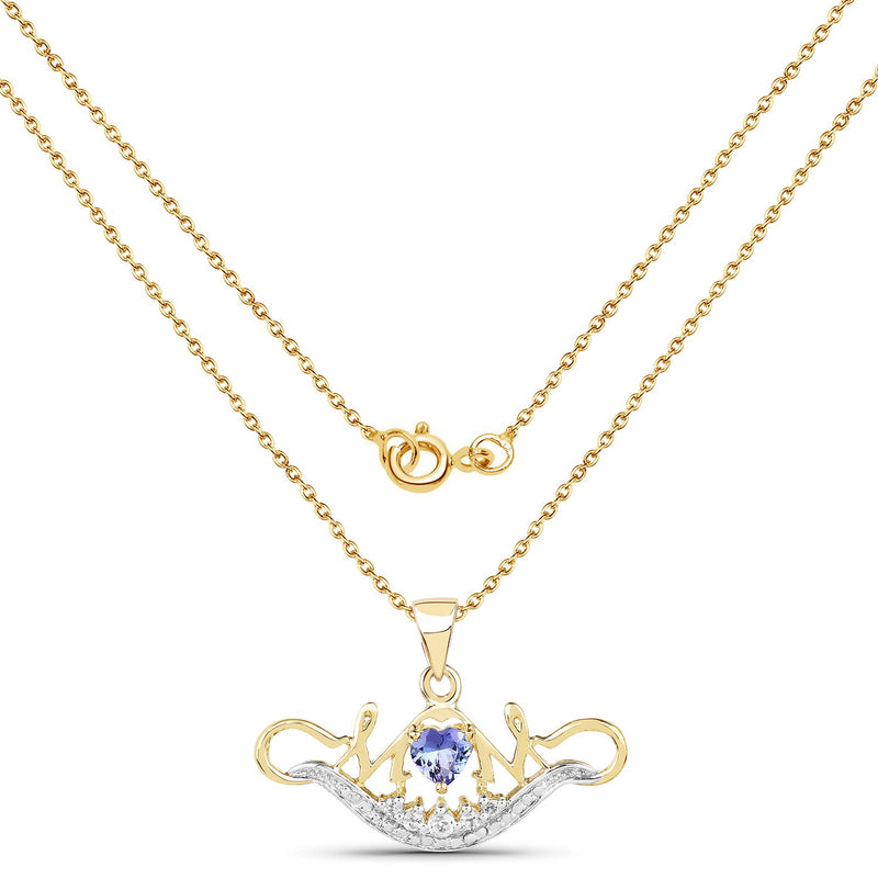 Bids.com 14K Yellow Gold Plated 0.62 Carat Genuine Tanzanite and White Topaz .925 Sterling Silver Pendant Pendants White Smoke