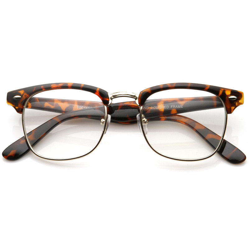 zeroUV Vintage Inspired Classic Horned Rim Half Frame Clear Lens Glasses 2933 Glasses White Smoke Tortoise Gold