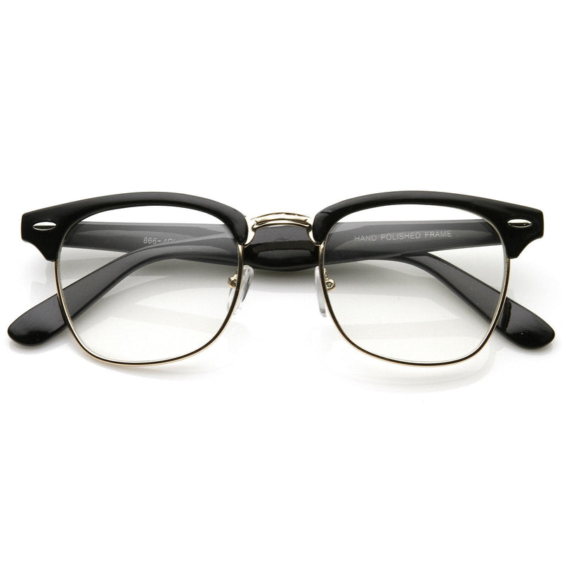 zeroUV Vintage Inspired Classic Horned Rim Half Frame Clear Lens Glasses 2933 Glasses White Smoke Black Gold