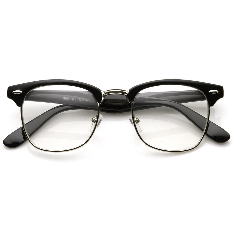 zeroUV Vintage Inspired Classic Horned Rim Half Frame Clear Lens Glasses 2933 Glasses White Smoke Black Silver