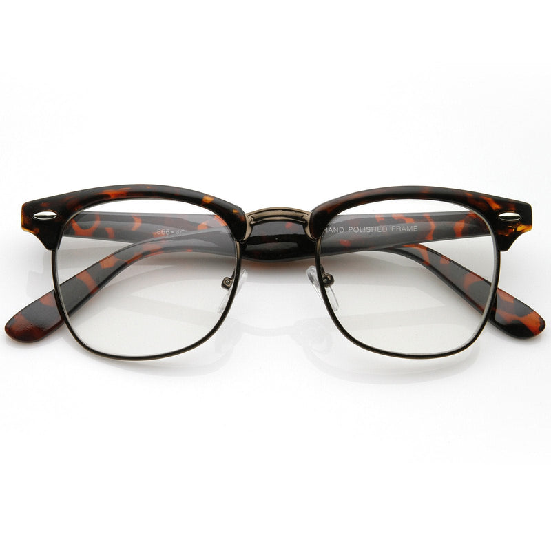 zeroUV Vintage Inspired Classic Horned Rim Half Frame Clear Lens Glasses 2933 Glasses White Smoke Tortoise Bronze