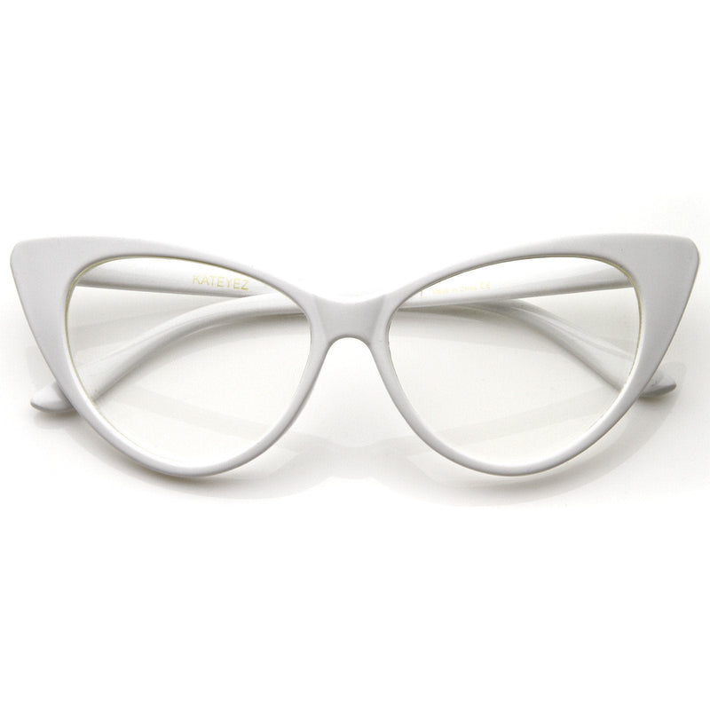 zeroUV 1950's Vintage Mod Fashion Cat Eye Clear Lens Glasses 8435 Glasses White Smoke White