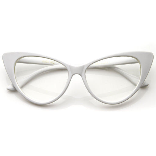 zeroUV 1950's Vintage Mod Fashion Cat Eye Clear Lens Glasses 8435 Glasses White Smoke White