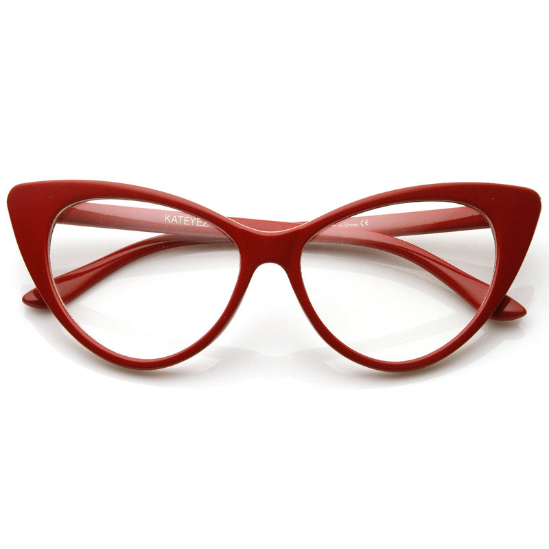 zeroUV 1950's Vintage Mod Fashion Cat Eye Clear Lens Glasses 8435 Glasses White Smoke Red