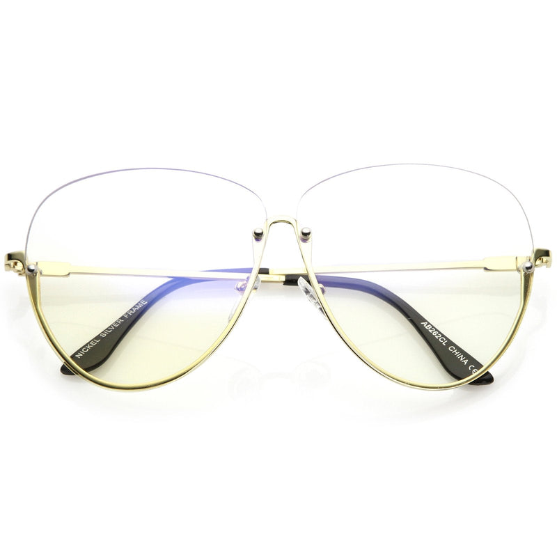 zeroUV Women's Oversize Rimless Clear Lens Glasses C294 Glasses White Smoke Gold Clear
