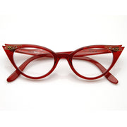 zeroUV Vintage 1950s Fashion Clear Lens Glasses Rhinestones 8434 Glasses White Smoke Red