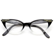 zeroUV Vintage 1950s Fashion Clear Lens Glasses Rhinestones 8434 Glasses White Smoke Black Fade