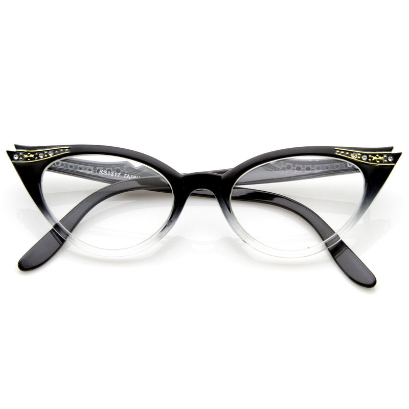 zeroUV Vintage 1950s Fashion Clear Lens Glasses Rhinestones 8434 Glasses White Smoke Black Fade