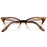 zeroUV Vintage 1950s Fashion Clear Lens Glasses Rhinestones 8434 Glasses White Smoke Brown Fade
