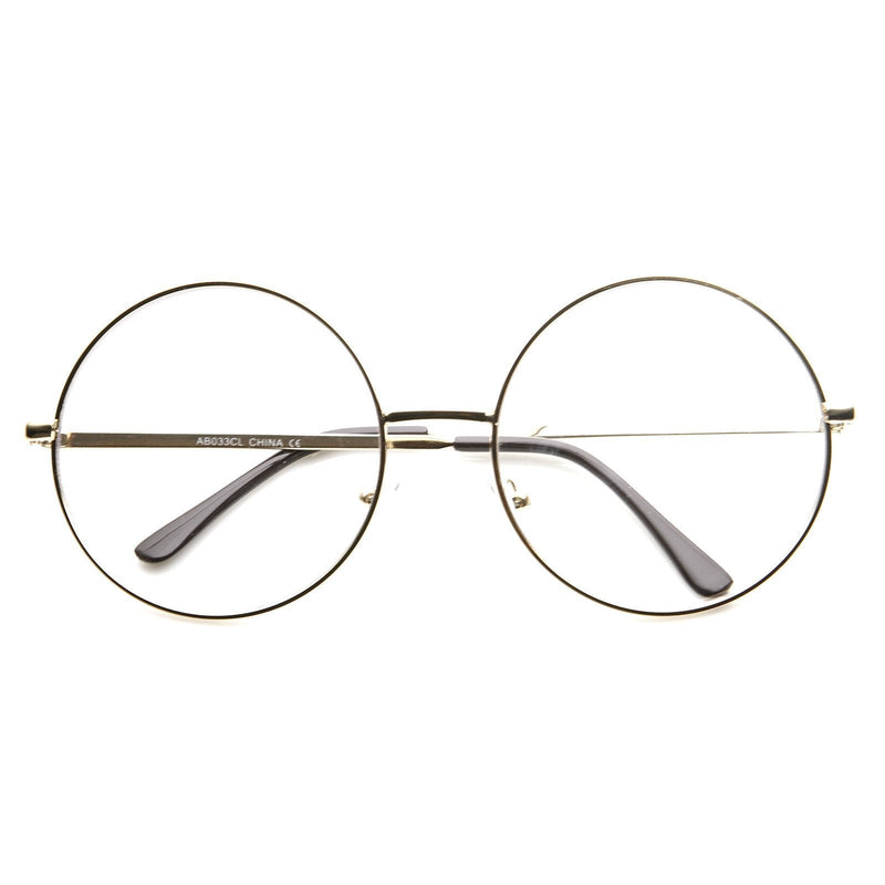zeroUV 1920's Vintage Era Large Round Metal Clear Lens Glasses 8714 Glasses White Smoke Gold,Black,Black Gold,Black White,Silver