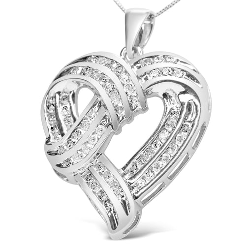 Bids.com .925 Sterling Silver 1 1/4 Cttw Round Diamond Openwork Ribbon Weave Heart Pendant 18" Necklace (I-J Color, I3 Clarity) Necklaces White Smoke White.Sterling Silver / 18