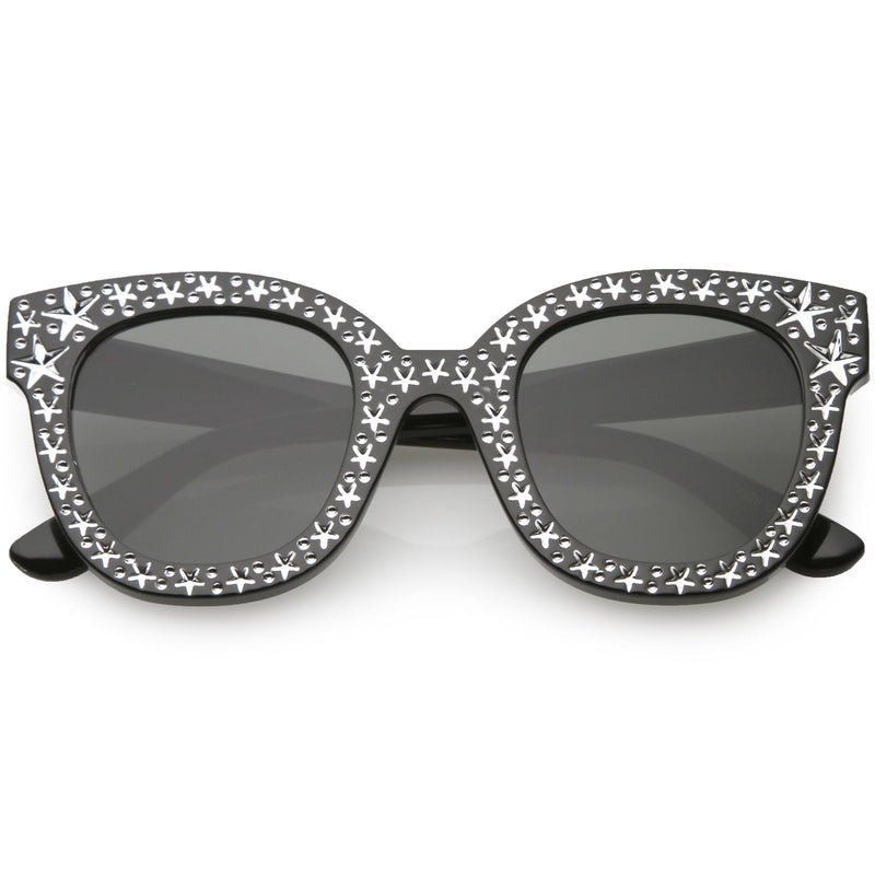 zeroUV Oversize Novelty Star Embellished Horned Rim Sunglasses C683 Sunglasses Dim Gray Black Smoke