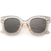 zeroUV Oversize Novelty Star Embellished Horned Rim Sunglasses C683 Sunglasses White Smoke Pink Smoke