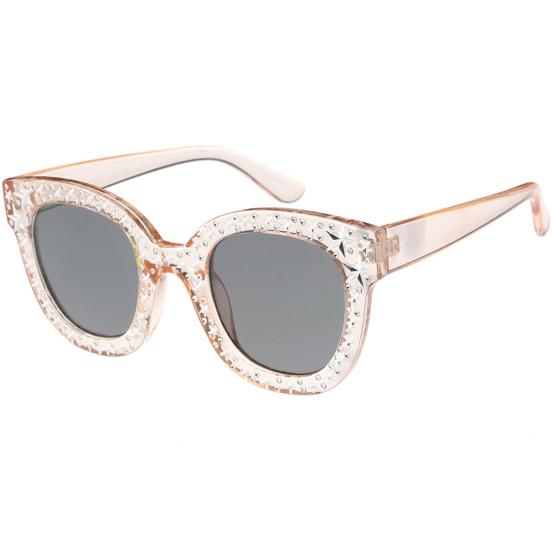 zeroUV Oversize Novelty Star Embellished Horned Rim Sunglasses C683 Sunglasses White Smoke Black Smoke,Pink Smoke,Clear Smoke,Tortoise Brown