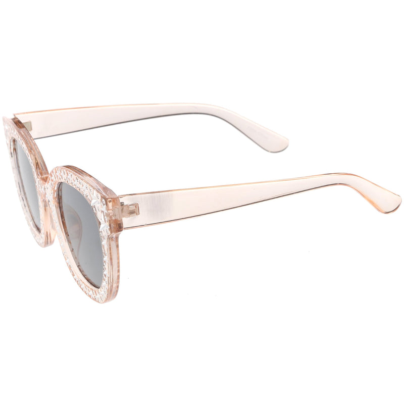 zeroUV Oversize Novelty Star Embellished Horned Rim Sunglasses C683 Sunglasses White Smoke Black Smoke,Pink Smoke,Clear Smoke,Tortoise Brown