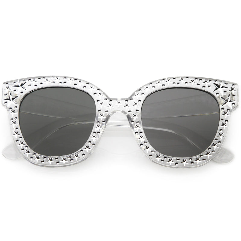 zeroUV Oversize Novelty Star Embellished Horned Rim Sunglasses C683 Sunglasses White Smoke Clear Smoke