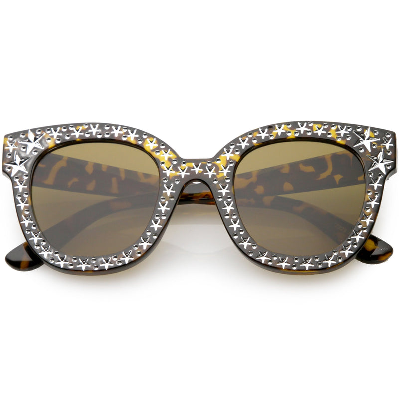 zeroUV Oversize Novelty Star Embellished Horned Rim Sunglasses C683 Sunglasses White Smoke Tortoise Brown