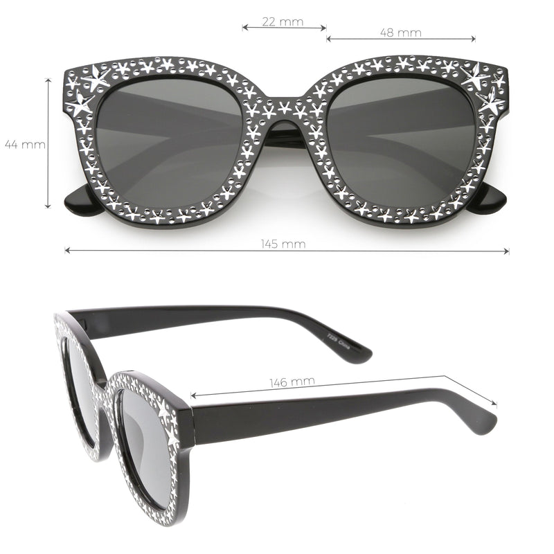 zeroUV Oversize Novelty Star Embellished Horned Rim Sunglasses C683 Sunglasses White Smoke Black Smoke,Pink Smoke,Clear Smoke,Tortoise Brown