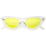 zeroUV Women's Retro 1990's Narrow Flat Color Tone Lens Cat Eye Sunglasses C524 Sunglasses White Smoke Clear Yellow