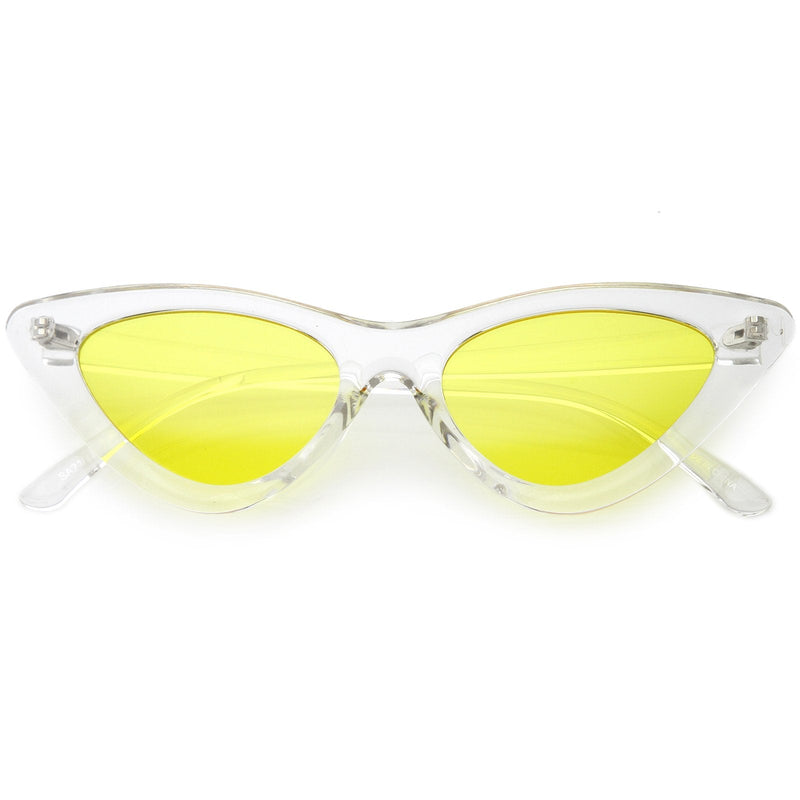 zeroUV Women's Retro 1990's Narrow Flat Color Tone Lens Cat Eye Sunglasses C524 Sunglasses White Smoke Clear Yellow