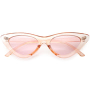 zeroUV Women's Retro 1990's Narrow Flat Color Tone Lens Cat Eye Sunglasses C524 Sunglasses White Smoke Peach Pink Pink