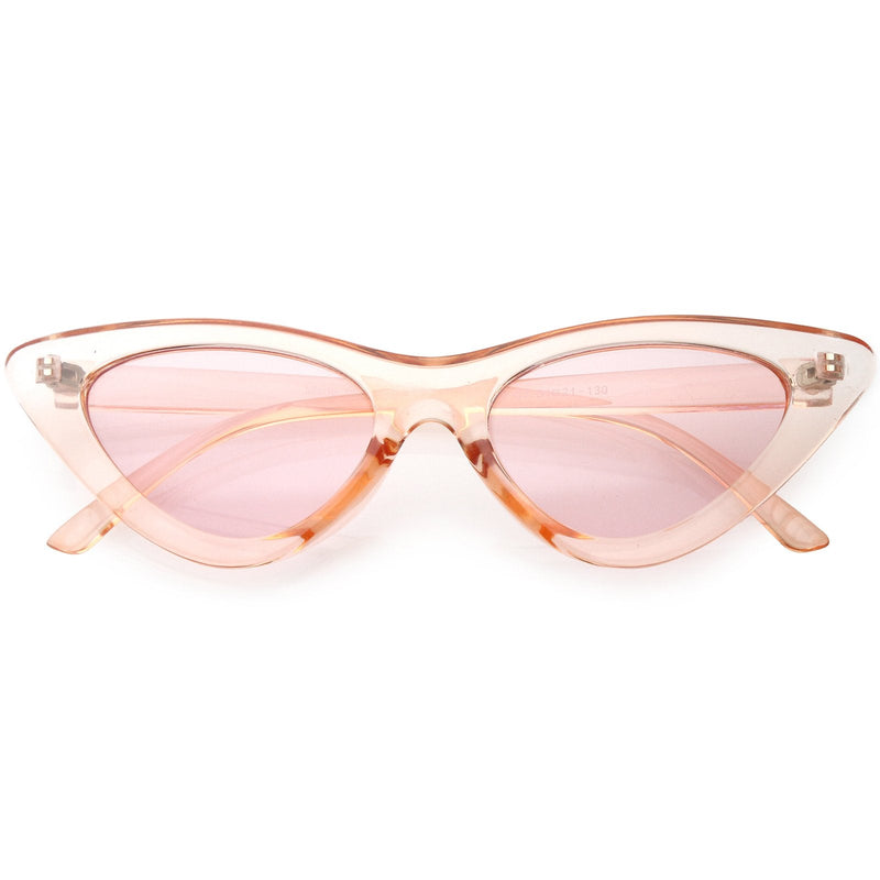 zeroUV Women's Retro 1990's Narrow Flat Color Tone Lens Cat Eye Sunglasses C524 Sunglasses White Smoke Peach Pink Pink