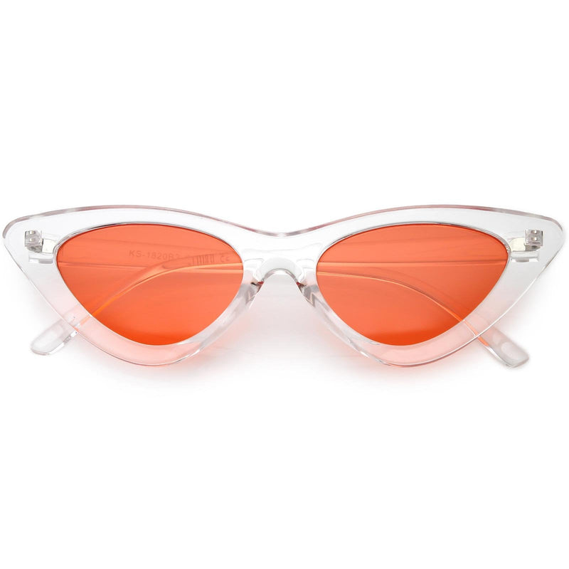 zeroUV Women's Retro 1990's Narrow Flat Color Tone Lens Cat Eye Sunglasses C524 Sunglasses White Smoke Clear Red