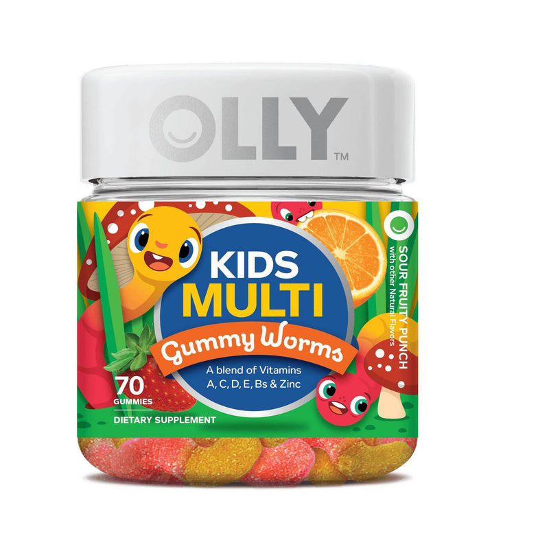 Olly Olly Kids Sour Fruity Punch Multivitamin Gummy Worms Vitamins & Supplements Light Gray