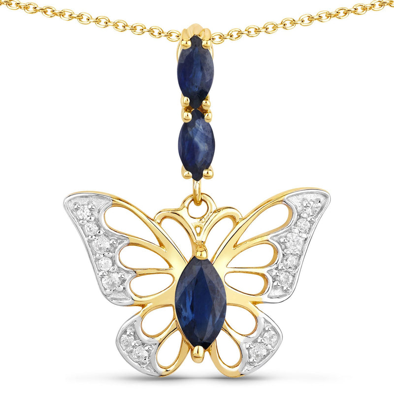Bids.com 0.92 Carat Genuine Blue Sapphire and White Zircon .925 Sterling Silver Pendant Pendants White Smoke