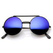 zeroUV Steampunk Mirrored Lens Round Circle Flip Up Frame Sunglasses 8794 Sunglasses White Smoke Black Blue Revo