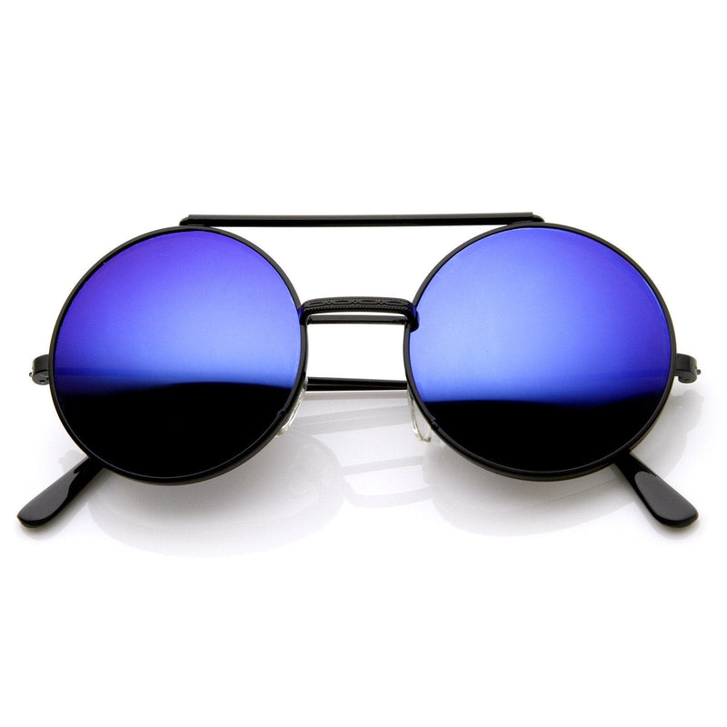 zeroUV Steampunk Mirrored Lens Round Circle Flip Up Frame Sunglasses 8794 Sunglasses White Smoke Black Blue Revo