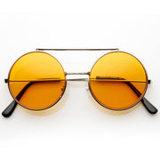 zeroUV Steampunk Vintage Circle Round Flip Up Vintage Sunglasses 8793 Sunglasses White Smoke Silver Orange