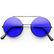 zeroUV Steampunk Vintage Circle Round Flip Up Vintage Sunglasses 8793 Sunglasses White Smoke Silver Blue