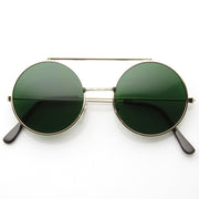 zeroUV Steampunk Vintage Circle Round Flip Up Vintage Sunglasses 8793 Sunglasses White Smoke Gold Green