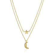 Bids.com 14k Yellow Gold Double-Strand Chain Necklace with Puff Moon and Star Necklaces White Smoke 18 / Yellow Gold