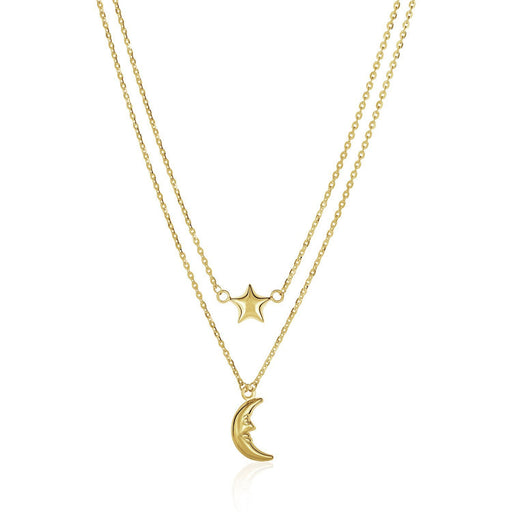 Bids.com 14k Yellow Gold Double-Strand Chain Necklace with Puff Moon and Star Necklaces White Smoke 18 / Yellow Gold
