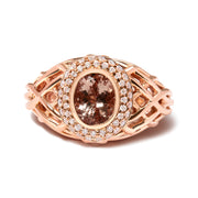 Bids.com 14K Rose Gold Oval Cut Light Pink Morganite and 3/8 Cttw Diamonds Halo and Basket Weave Cocktail Ring (G-H Color, SI1-SI2 Clarity) - Size 7 Rings White Smoke 7 / Rose.Gold