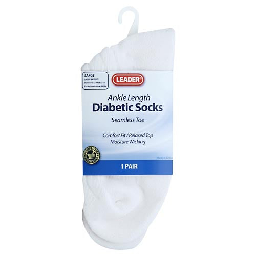 Leader Leader™ Diabetic Ankle Socks – White, Size Large (1 Pair) Socks White Smoke