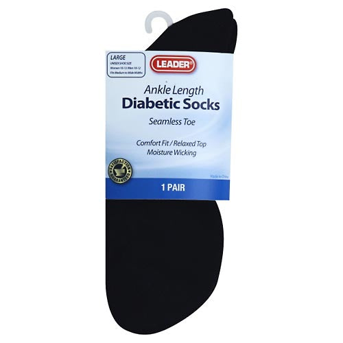Leader Leader Diabetic Sock Ankle Black Large - 1 Pair Socks Black