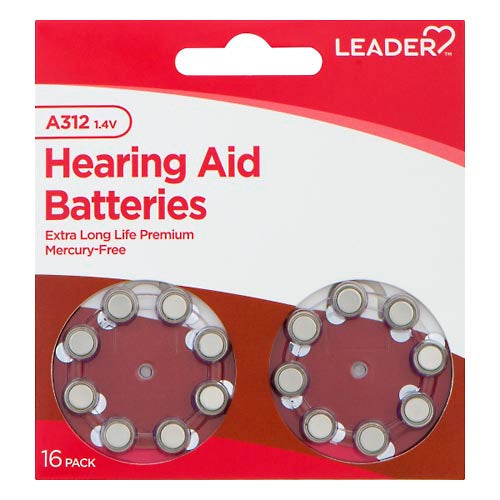 Leader Leader Hearing Aid Batteries, A312, 1.4 Volts, 16 Pack Batteries Lavender