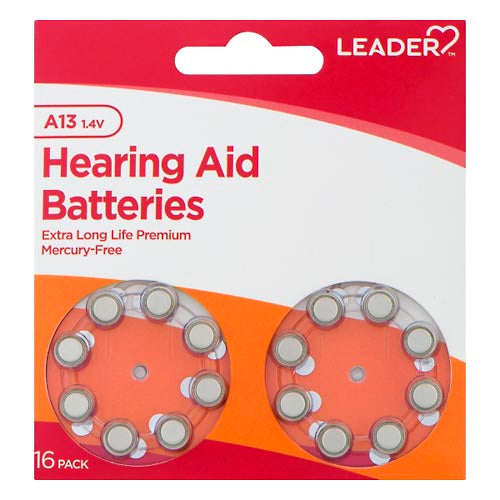Leader Leader Hearing Aid Batteries, A13, 1.4 Volts, 16 Pack Batteries Lavender