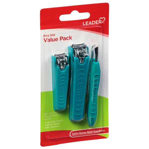 Leader Leader® Easy Grip Clipper & Tweezers Value Pack Manicure & Pedicure Spacers Dark Cyan