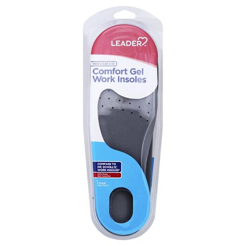 Leader Leader Comfort Gel Work Insoles Men S Size 8-13 One Pair Insoles & Inserts White Smoke